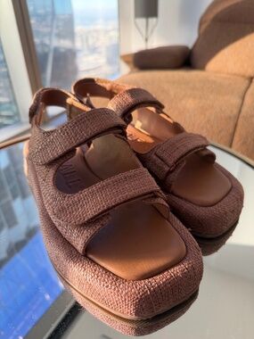 Loeffler Randall Blaise Brown Raffia Platform Sandal Size 9.5
